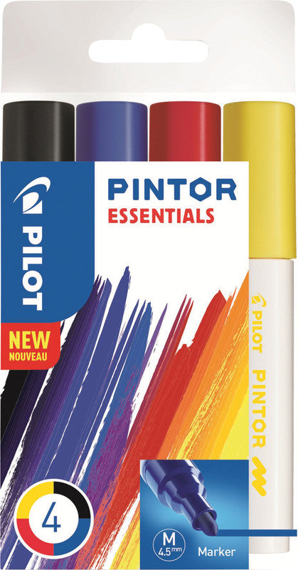 Pilot Pigment Marker Pintor – Rundspitze 1,5-2,2 mm – Sortiert – 4er-Set – Deckend
