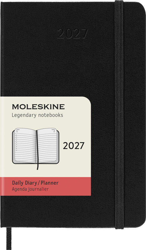 Moleskine Taschenagenda Daily – Tagesagenda 2027, 1 Tag/1 Seite, 9 × 14 cm, Hardcover, Englisch, Schwarz