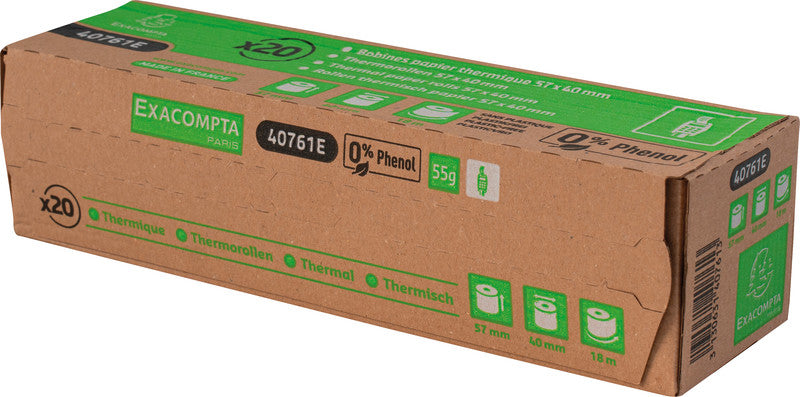 Exacompta Thermorolle 57 mm × 18 m, ohne Kern, Ø 40 mm, phenolfrei