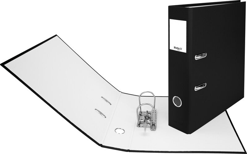 Biella Ordner – A4 hoch – 2-Ring Hebelmechanik, Rücken 70 mm – schwarz, Karton, mit Niederhalter, FSC
