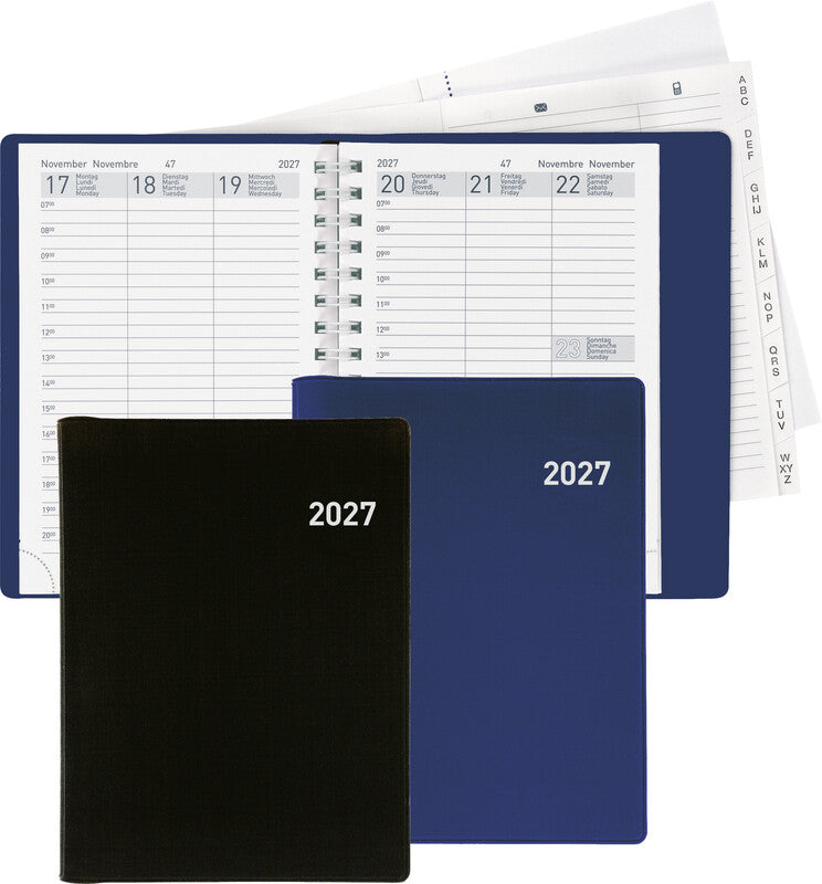 Biella Rex Agenda – 1 Woche/2 Seiten, Wire-O, 10,1 × 14,2 cm, Jan–Dez, Schwarz, FSC