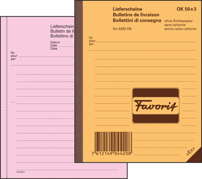 Favorit Formularblock – Lieferscheine, Deutsch, 50 Blatt, A6, selbstdurchschreibend