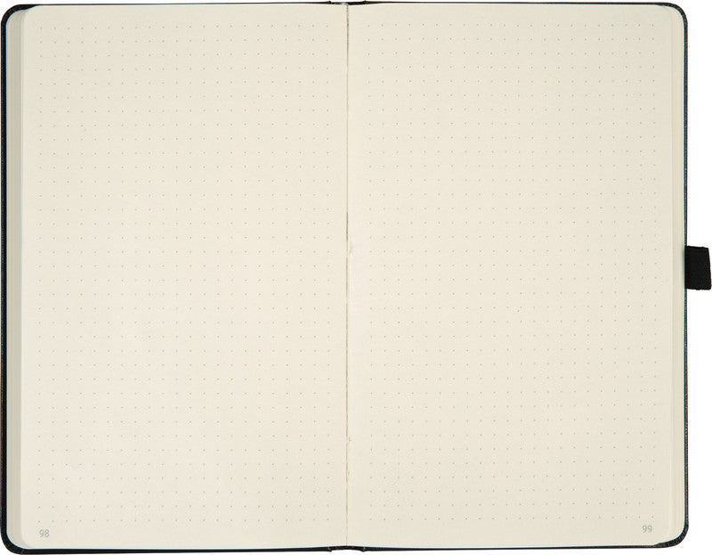 Biella Notizbuch, 125 × 195 mm, punktkariert, Fadenheftung, 192 Seiten, 80 g/m² – schwarz