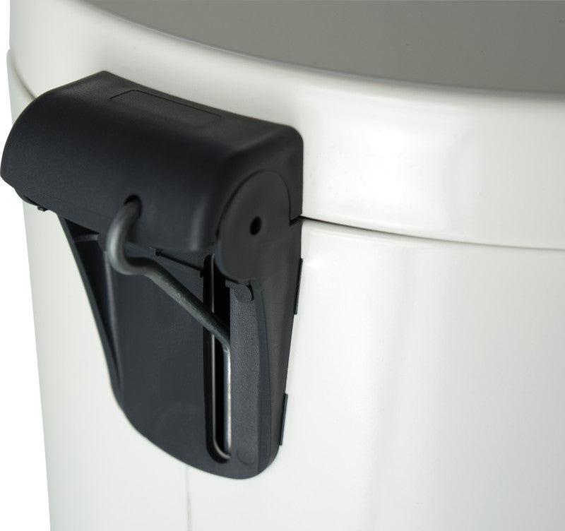 Helit Papierkorb – 20 l, mit Deckel – Stahl, weiss – Ø 300 × H 450 mm
