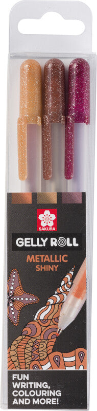 Sakura Gelly Metallic Gelschreiber 3er Set – 3 Farben, 0,5 mm, schnelltrocknend, für dunkles Papier, Kappe