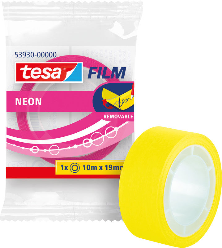 TESA Büro-Klebeband Removable Neon – wiederablösbar, 19 mm × 10 m, sortiert