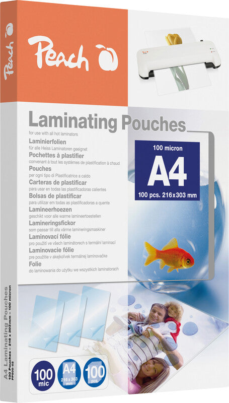Peach Laminierfolien A4, glänzend – 100 µm, 216 × 303 mm, 100 Stk.