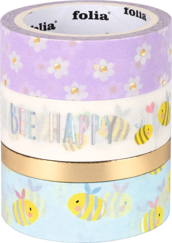 Folia Washi-Tape-Set – sortiert – 5 mm × 5 m, 15 mm × 5 m – 4 Rollen