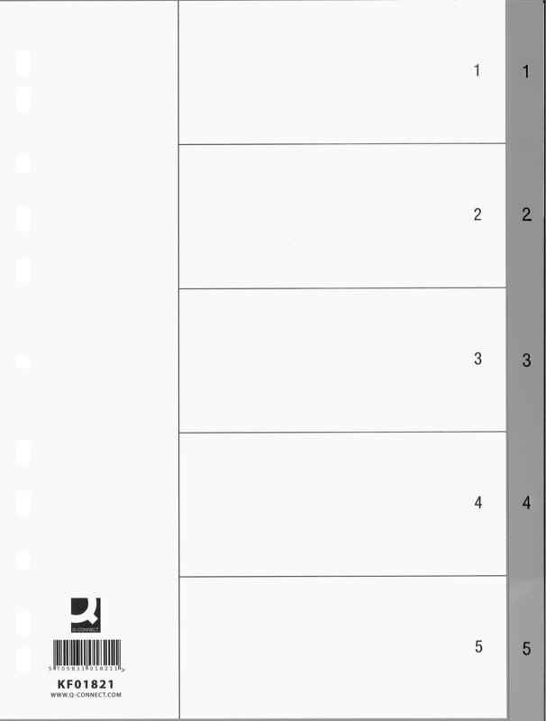 Connect Register – für A4, Kunststoff (PP), 1–5, 5-teilig, grau, 11-fach