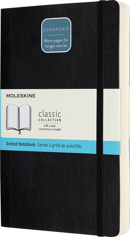 Moleskine Notizbuch, 130 × 210 mm, punktkariert, Leimbindung, Softcover, 400 Seiten, 70 g/m² – schwarz