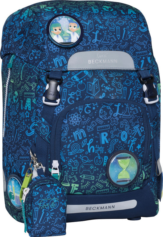 Beckmann Classic Schulrucksack – 6-teilig – Science – Recycelte Materialien – B 24,0 cm×H 37,0 cm×T 25,0 cm