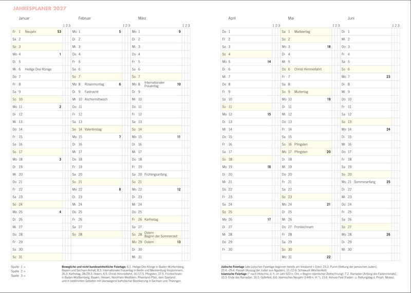 Heye Lady Agenda – 1 Woche/2 Seiten, gebunden, A6, Jan–Dez 2027, Weiss, FSC