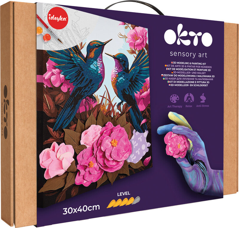 Okto Sensory Art – Modellier- und Malset Air Clay 3D – Eleganter Kolibri – ab 14 Jahren – 400 × 300 mm