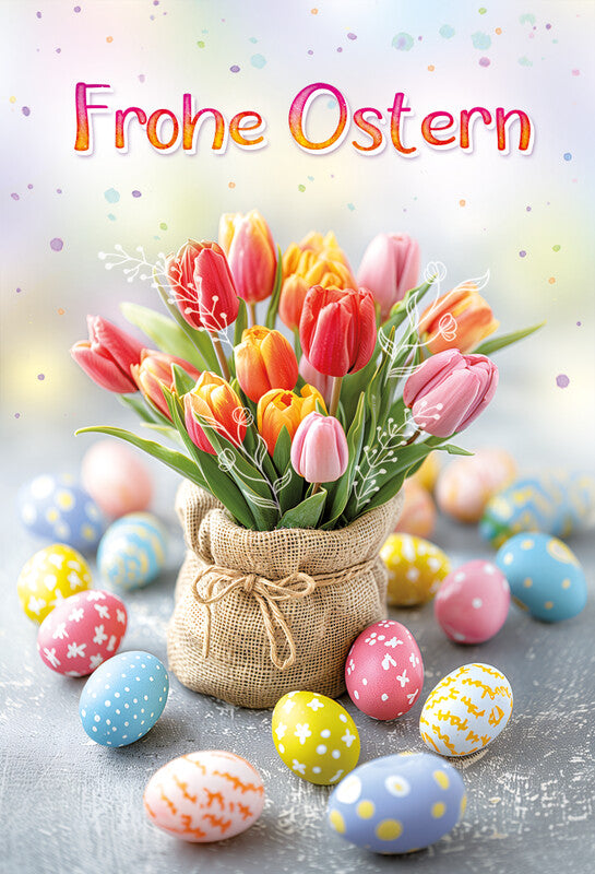 Kurt eulzer Grusskarte Ostern (Tulpenstrauss) – 115 × 170 mm – mit Umschlägen, Text DE, Karton, 6er Pack