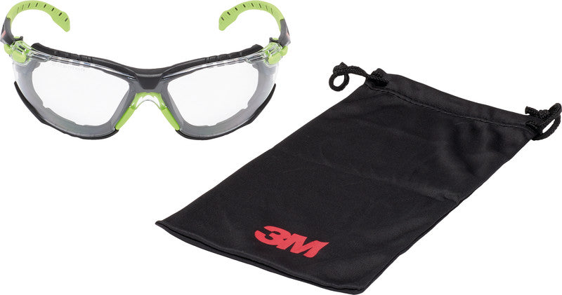 3M Solus Schutzbrille – Antibeschlag, Kratzfest, Rahmen Grün/Schwarz, Kunststoff, Inkl. Stoffetui