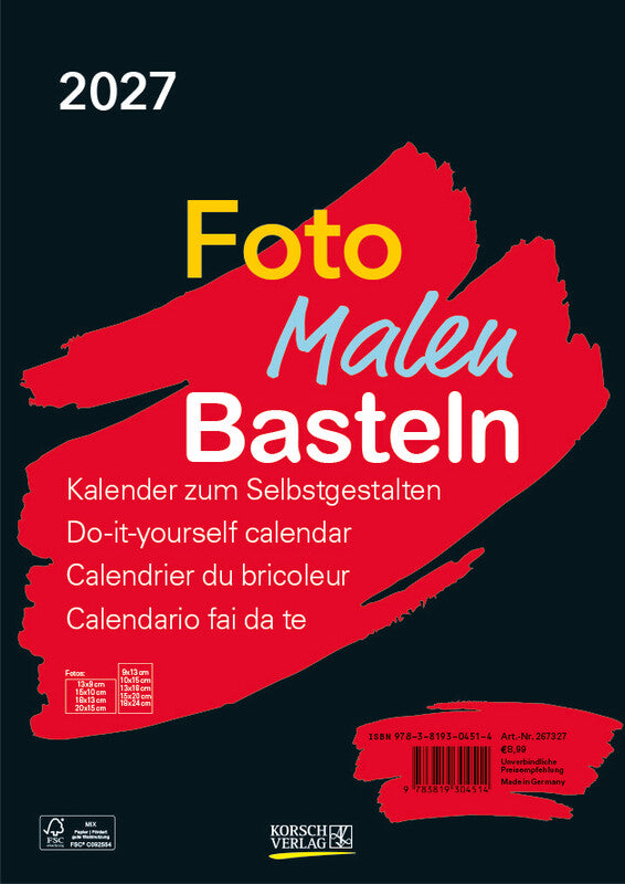 Korsch Bastelkalender 2027 – 21,5 × 24 cm – mit Tagesfeldern, mit Aufhänger