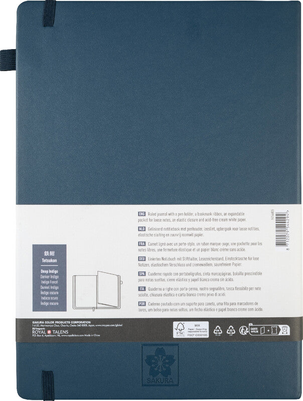 Sakura Notizbuch A4, liniert, Leimbindung, Karton, 160 Seiten, 140 g/m² – Indigo