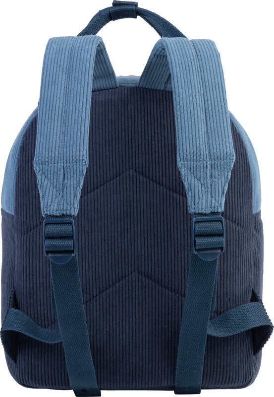 Glühwürmchen Elena – Kindergartenrucksack, Ocker/Blau, 7 l, 24×30×10 cm, mit Namensschild