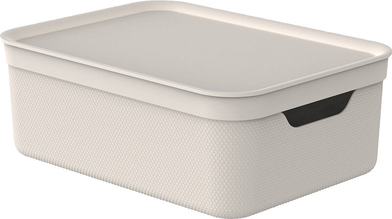Rotho Alvra Aufbewahrungsbox 10 l (mit Deckel) – Kunststoff – Beige – für A4 – 265 × 133 × 365 mm