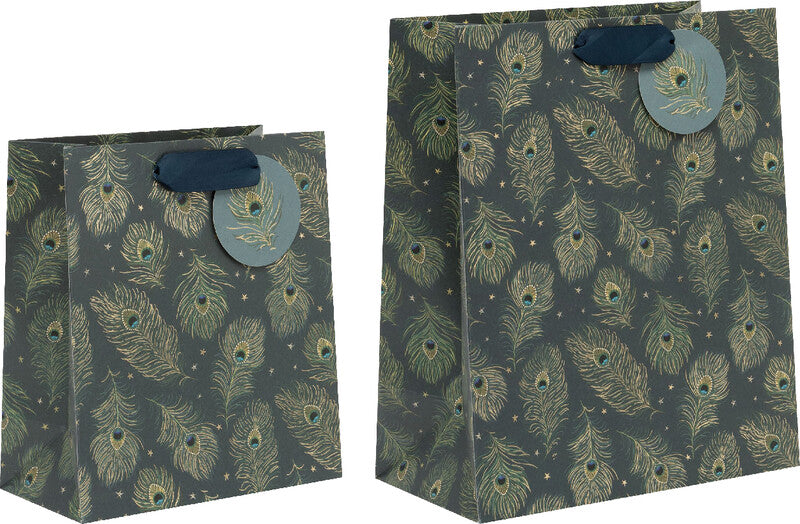 Glick Geschenktasche 'Peacock Quill' – 20 × 10 × 22,5 cm, Papier, mit Satinband, Folienprägung, mehrfarbig