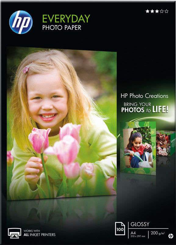 HP Fotopapier – glänzend, A4, 200 g/m², 100 Blatt – für Inkjet-Drucker