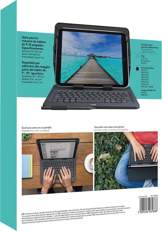 Logitech Kabellose Tastatur (Bluetooth), Schwarz – für Tablets bis 10"