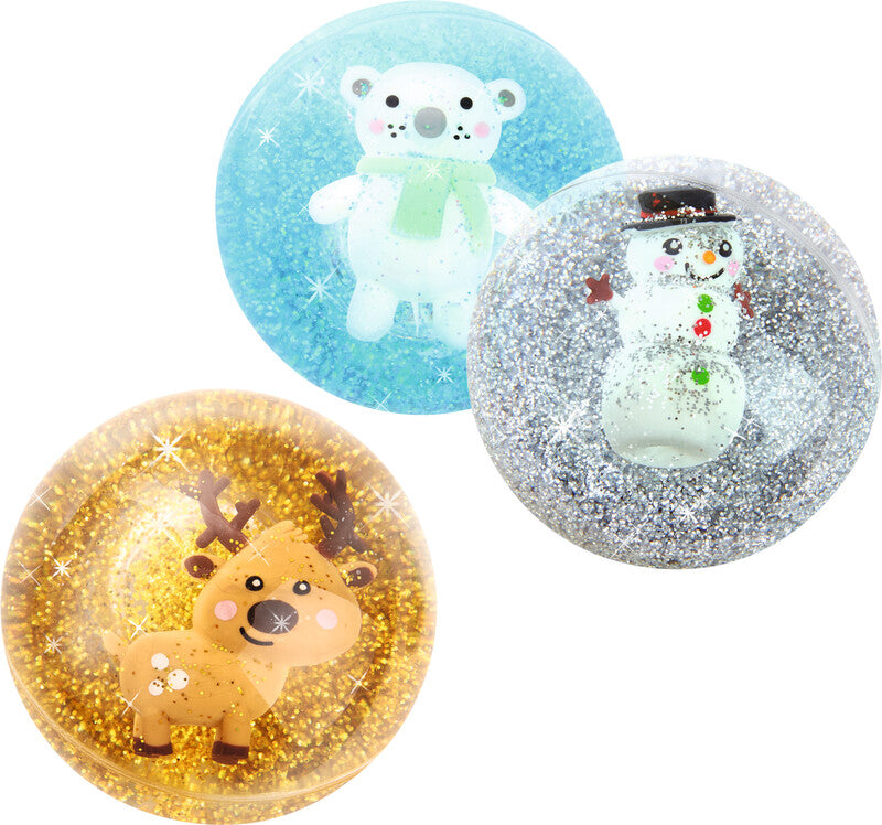 Trendhaus Magic Moments Springball Rentier, Schneemann, Eisbär – 1 Stück, Ø 65 mm, LED rot-blau blinkend