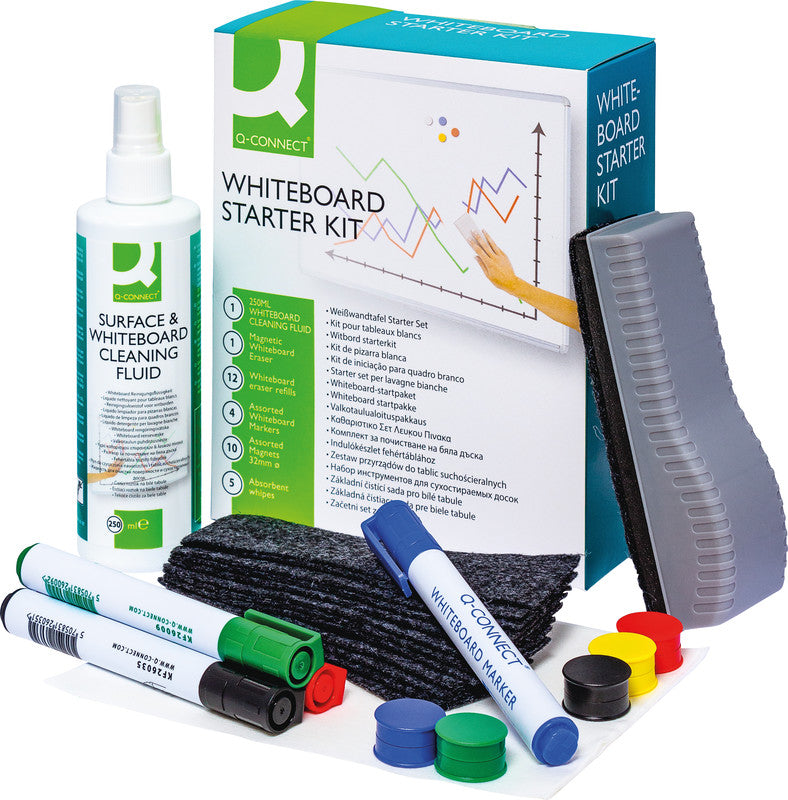 Q-Connect – Starter-Kit – inkl. Reiniger 250 ml, Wischer, 4 Marker – für Whiteboards