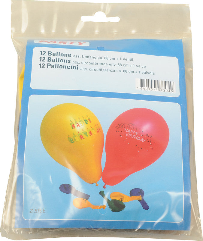 Party Ballone, sortiert, Motiv 'Happy Birthday', 12 Stück