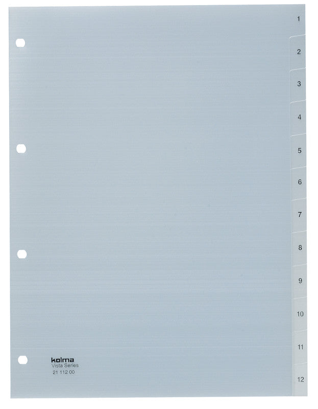 Kolma Register – A4, 12-teilig, PP, transparent, vorgedruckt, 4-fach Lochung