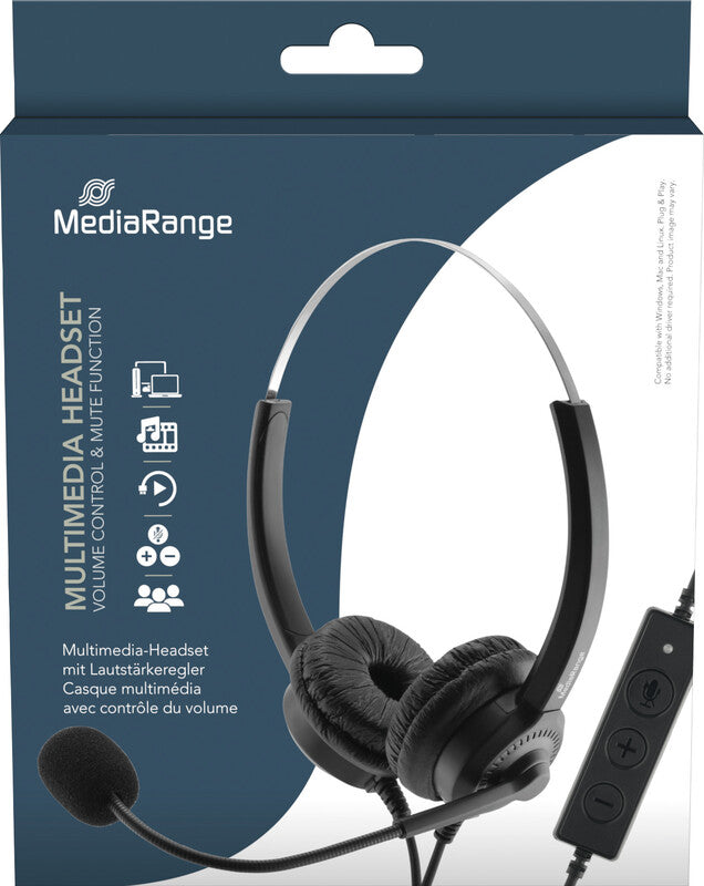 MediaRange MROS304 – Duo Headset – USB – Rauschunterdrückung, Stummschaltung, Lautstärkeregelung – Schwarz