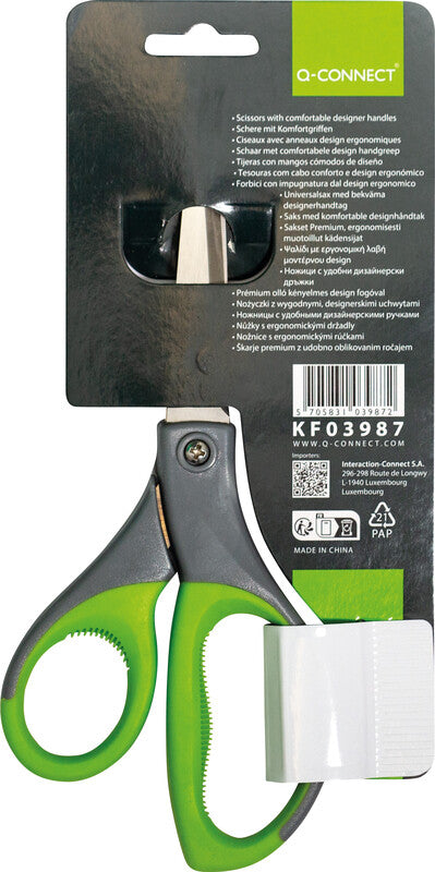 Q-CONNECT Universalschere – 21,0 cm, Edelstahl, für Rechtshänder, spitz, Kunststoff, grün