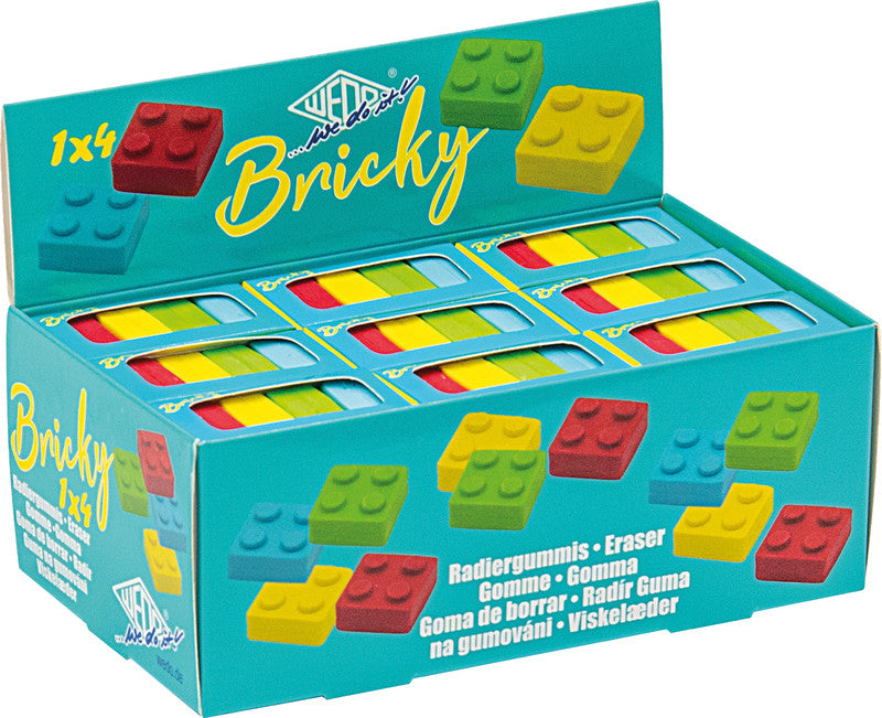 Wedo Radierer Bausteine Bricky – für Bleistifte – 25 × 13 × 25 mm – Kunststoff – sortiert – 4er-Pack