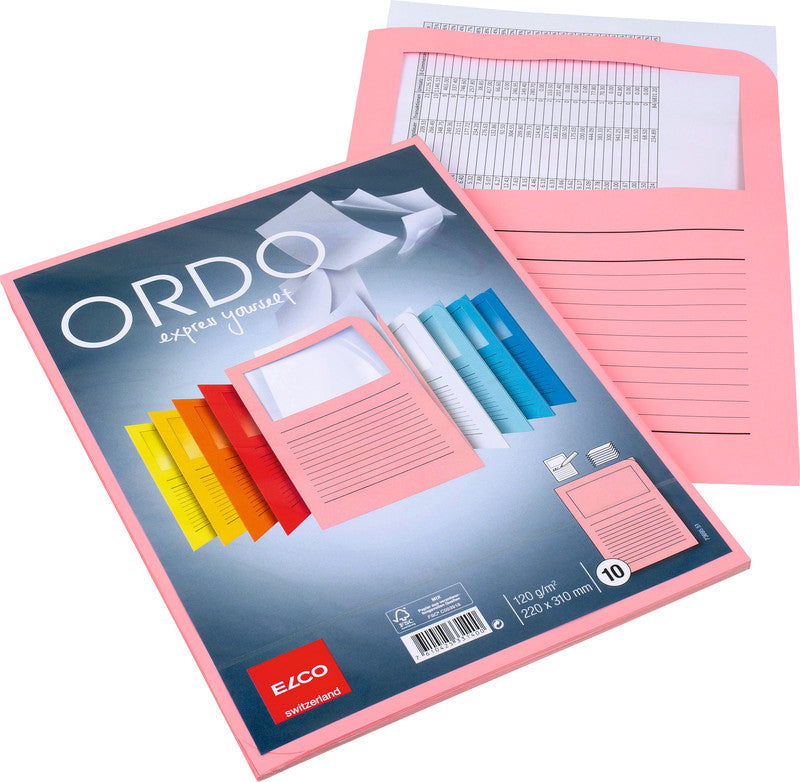 Elco Ordo Classico Sichtmappe A4 – Pink, Papier, Sichtfenster, Beschriftungsvordruck, 10er-Pack
