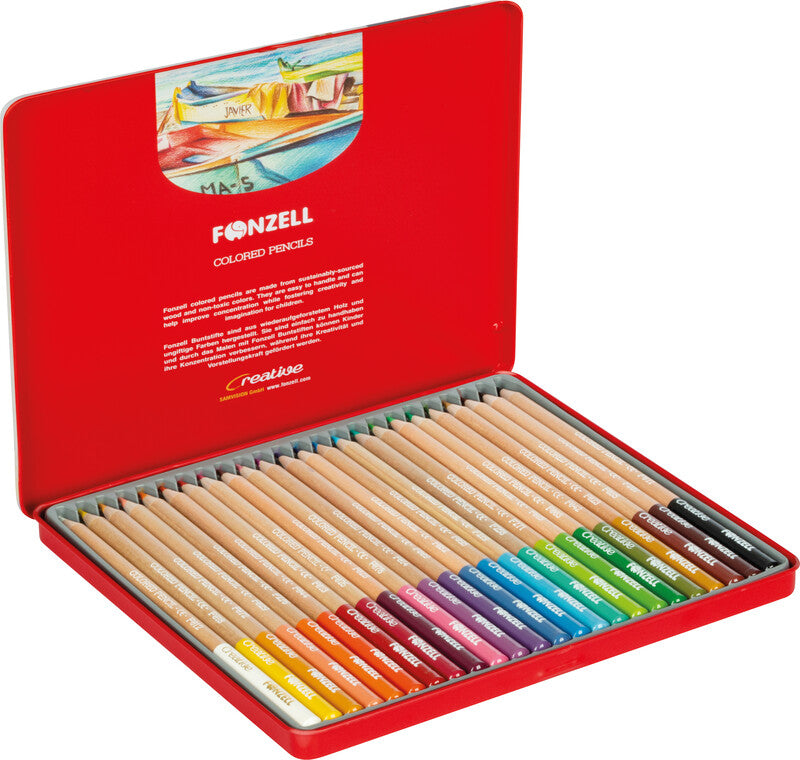 Fonzell Creative Farbstifte-Set – 24 Farben, rund, Mine Ø 3,3 mm, Metallschachtel