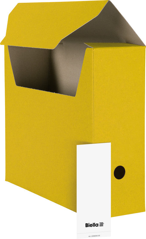 Biella Archivschachtel A4 – mit Griffloch, Beschriftungs-Etikette, 330 × 270 × 100 mm, Gelb, Karton, 10er Pack