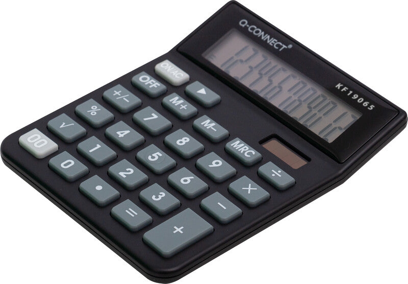 Q-connect Tischrechner KF19065 – 12-stellig, LCD, Prozent/Wurzel, Solar + Batterie, Schwarz, 105×127×24 mm
