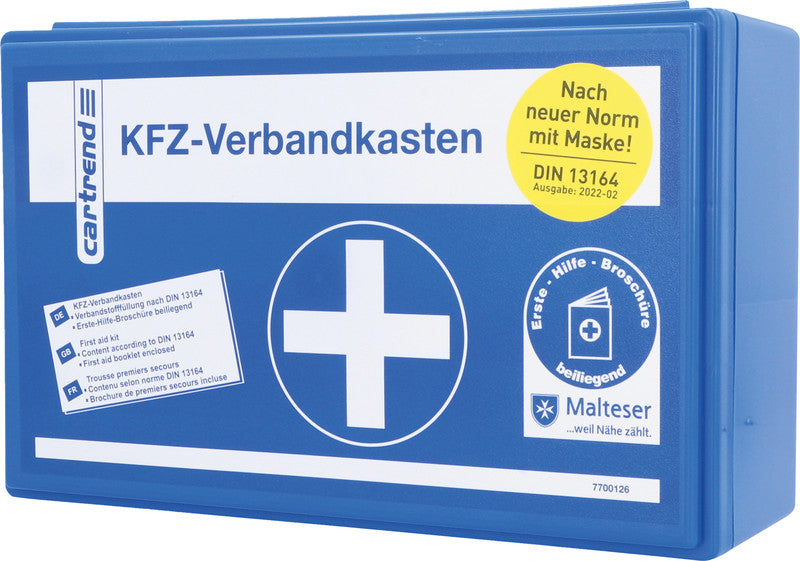 Cartrend KFZ-Verbandskasten – für Reisen – DIN 13164 – Blau, Kunststoff – 255 × 165 × 88 mm