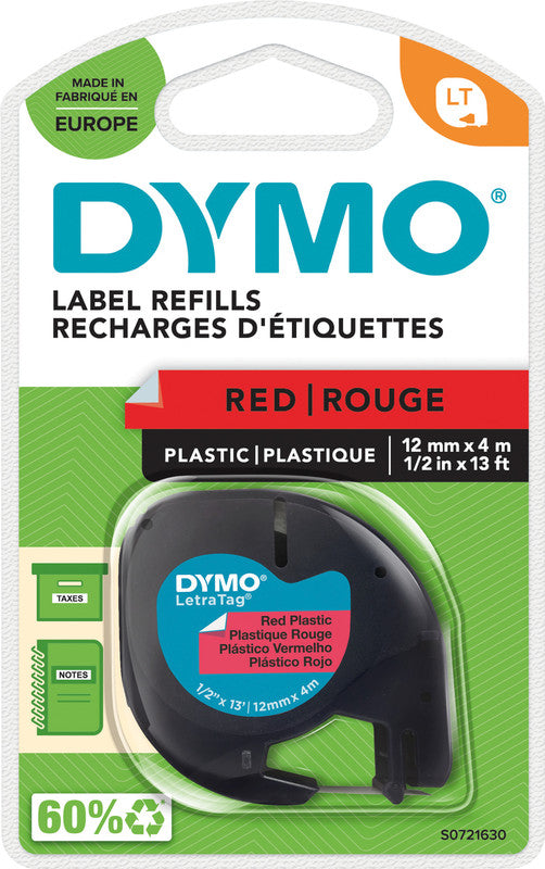 DYMO Schriftband – 12 mm × 4 m, rot, schwarz