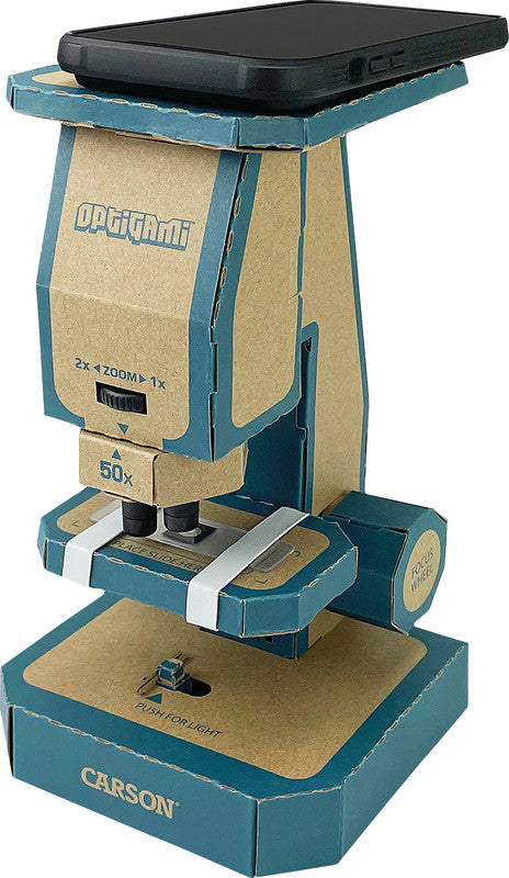 Carson Kids Optigami Mikroskop – Bausatz, LED-Beleuchtung, Smartphone-Adapter, 167 × 254 × 142 mm, 50–400×