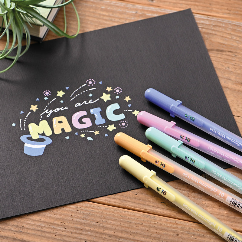 Sakura Moonlight Pastell Gelschreiber 8er Set – 8 Farben, 0,5 mm, schnelltrocknend, für dunkles Papier, Kappe