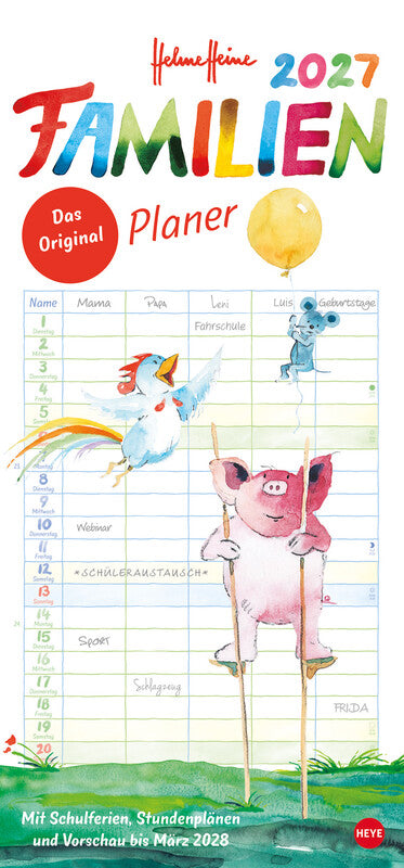 Heye Familienplaner Helme Heine – für Familien – 5 Spalten – Deutsch – 2027 – Spiralbindung – 21 × 45 cm
