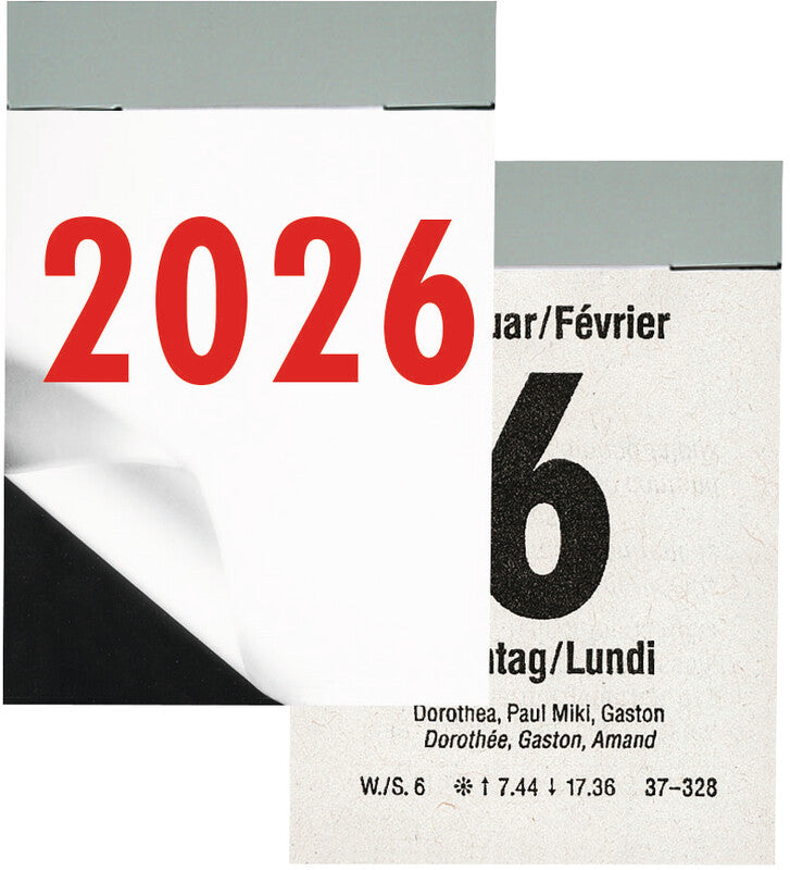Biella Abreisskalender 2026 – 4 × 5,9 cm – 1 Tag/Blatt – d/f