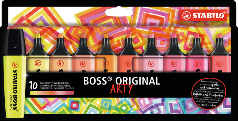 STABILO BOSS Original Arty Textmarker Set 10 Farben Pastell – Keilspitze, 2–5 mm, nachfüllbar