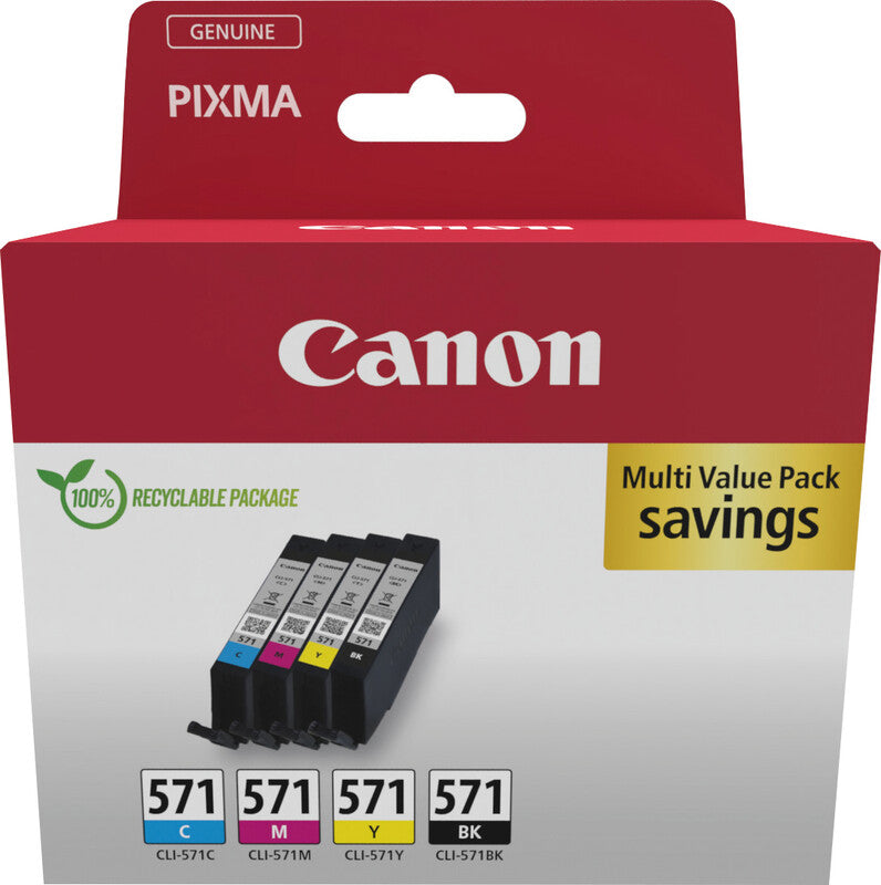 Canon Tintenpatronen-Multipack CLI-571, CMYK, 4er-Pack – für Inkjet-/Multifunktionsgeräte