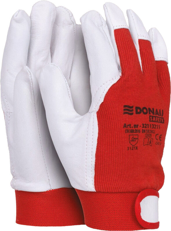 Office products Schutzhandschuhe – XL – Ziegenleder/Stoff, EN 388, Rot/Weiss, Klettverschluss