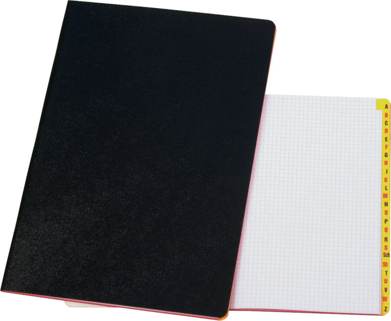 Ingold-biwa Wachstuchheft, Register A–Z, A5, kariert, Klammerheftung, 96 Seiten, 80 g/m² – schwarz
