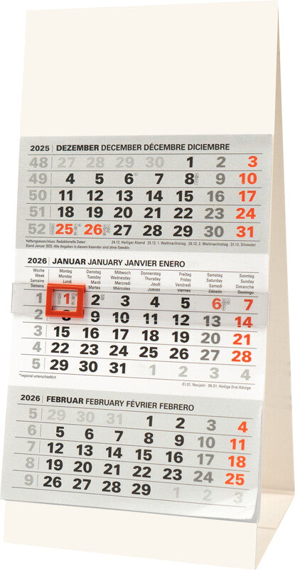 Biella 3-Monats-Pultsteller Desktop Peak 2026 – 9,5 × 19,8 cm – mit Datumschieber