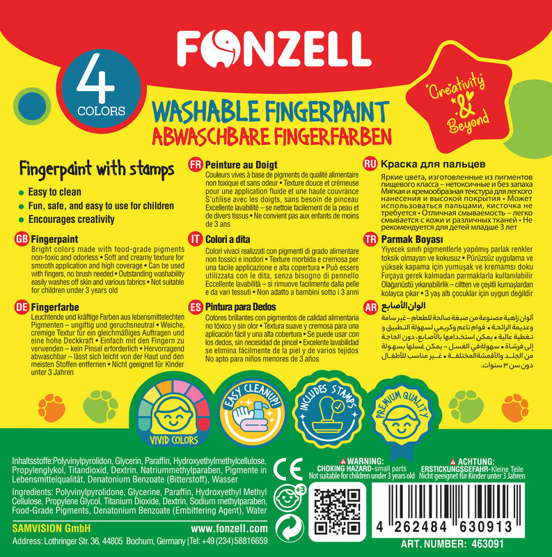 Fonzell Fingerfarben – Set – 4 Farben, sortiert
