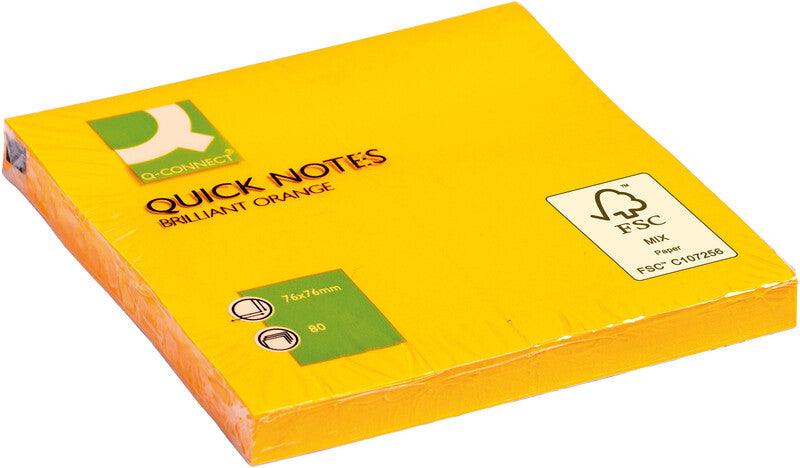 Q-Connect Haftnotizen – 76×76 mm – Neonorange, 6×80 Blatt, recyclingfähig